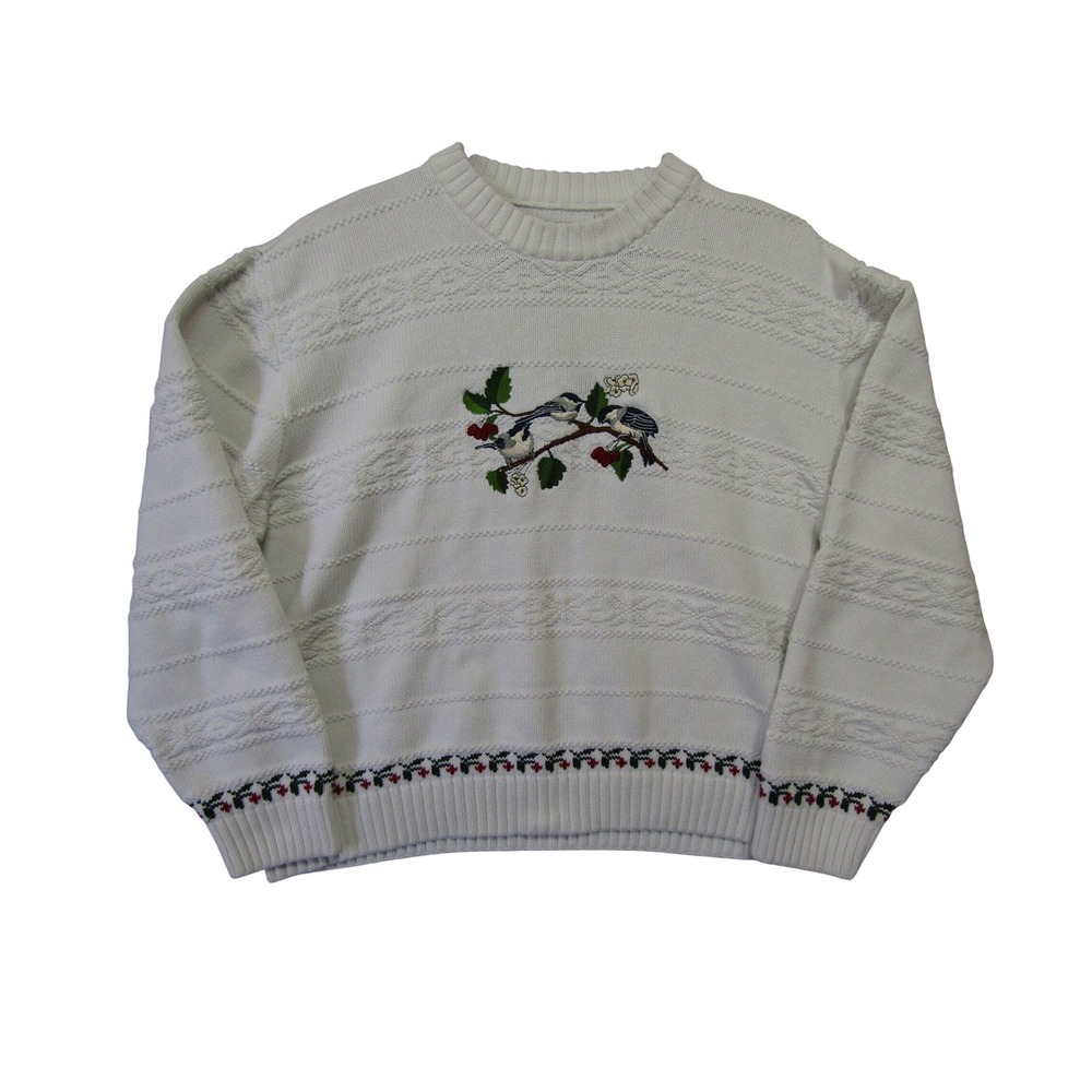 Unbranded Bird Embroidered‎ Cable Knit Sweater Womens XL White Excellent Cotton